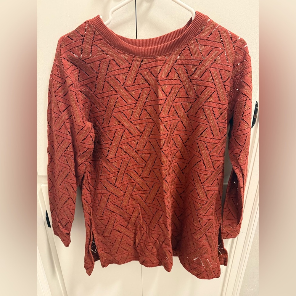 Banana Republic Rust Burnt Orange Geometric Lace Long Sleeve Top Sz M EUC